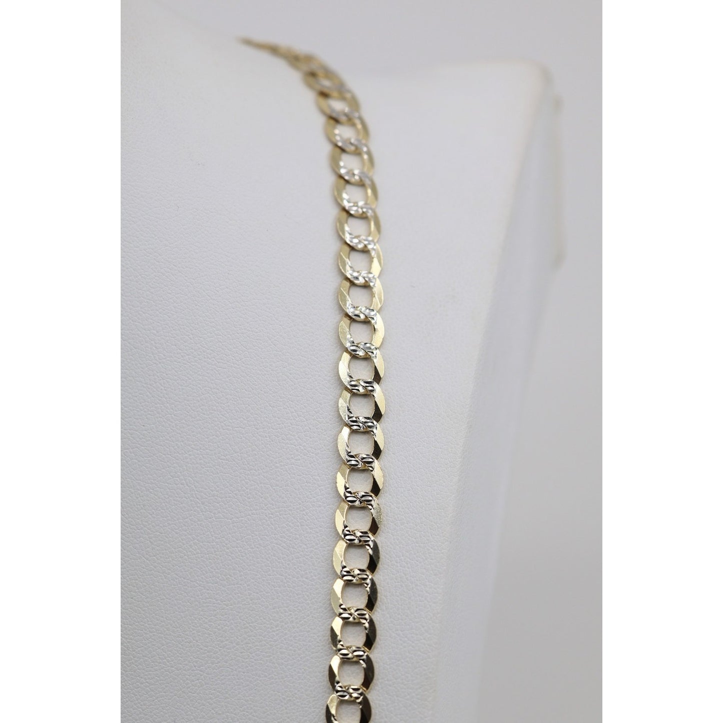 14K Two Tone Gold Diamond Cut Cuban Link Chain Necklace