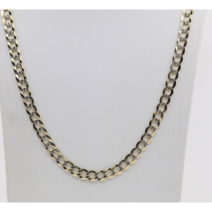 14K Two Tone Gold Diamond Cut Cuban Link Chain Necklace