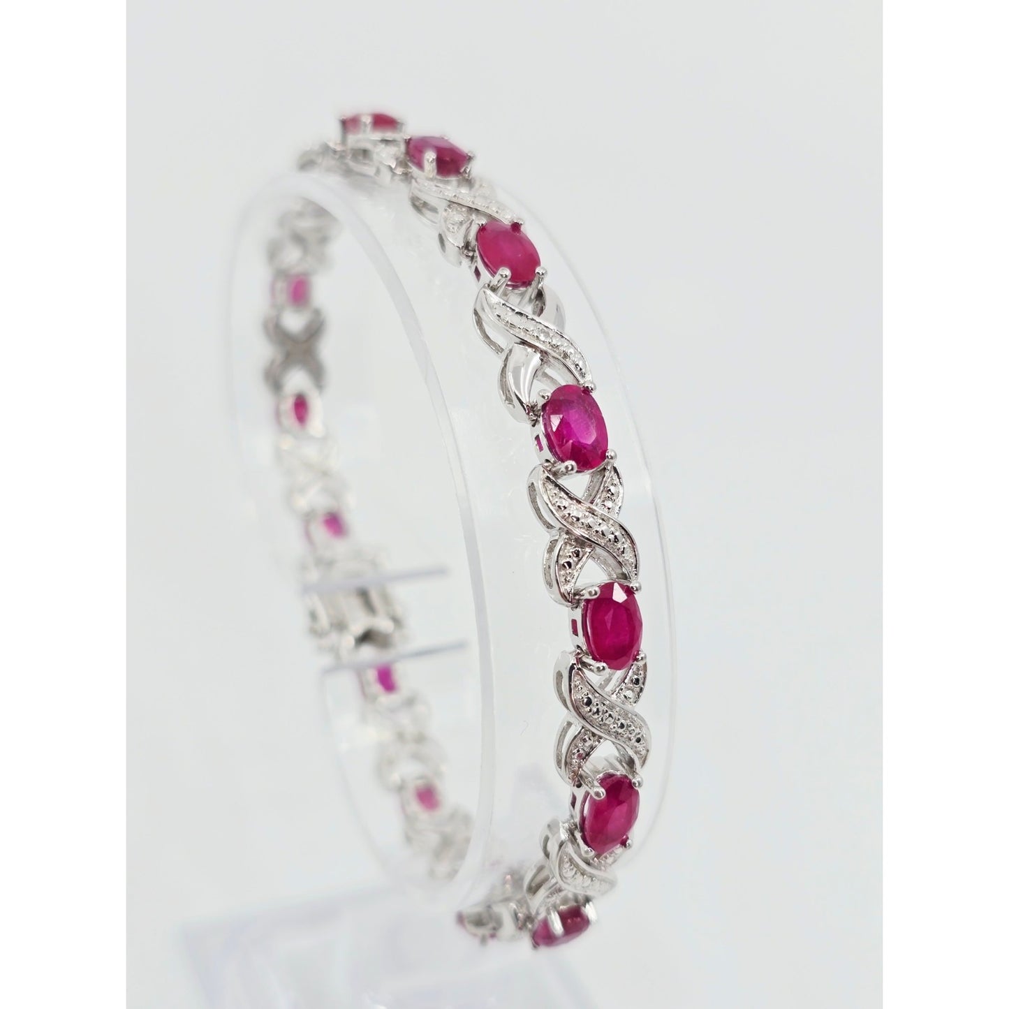 925 Sterling Silver Rhodium Plated Ruby Tennis Link Bracelet
