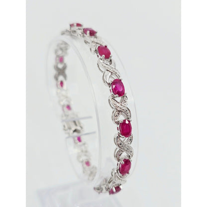 925 Sterling Silver Rhodium Plated Ruby Tennis Link Bracelet