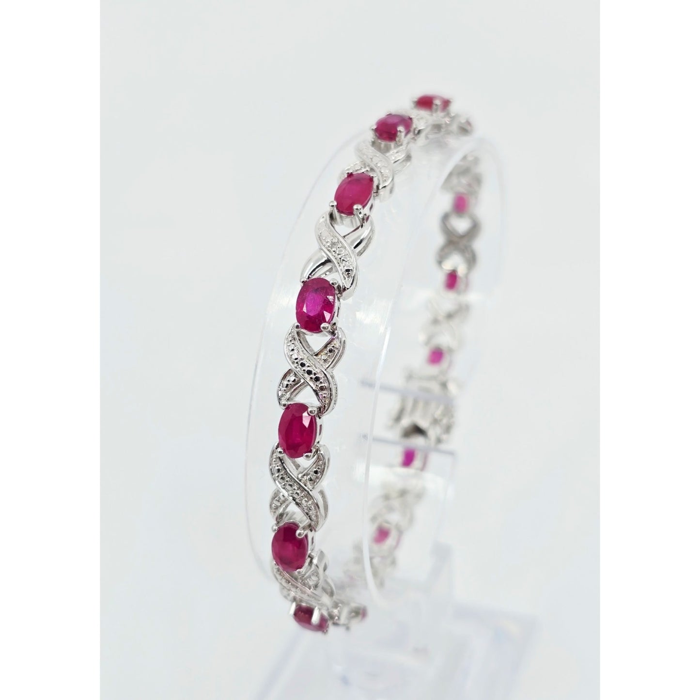925 Sterling Silver Rhodium Plated Ruby Tennis Link Bracelet