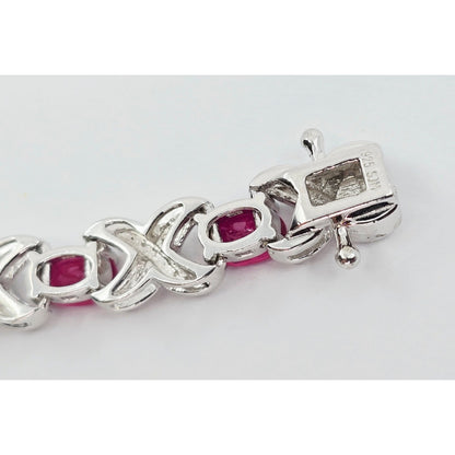 925 Sterling Silver Rhodium Plated Ruby Tennis Link Bracelet