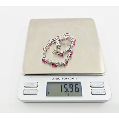 925 Sterling Silver Rhodium Plated Ruby Tennis Link Bracelet