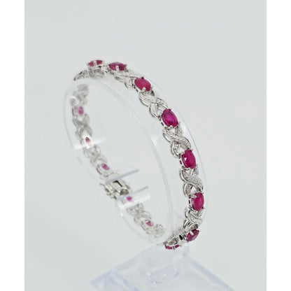 925 Sterling Silver Rhodium Plated Ruby Tennis Link Bracelet