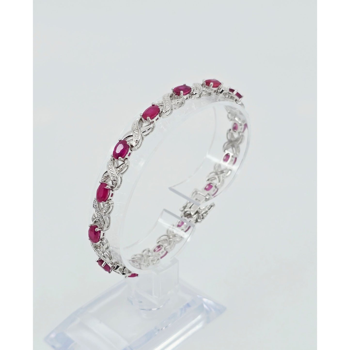 925 Sterling Silver Rhodium Plated Ruby Tennis Link Bracelet