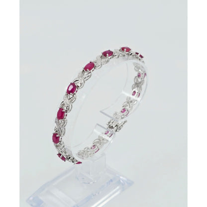 925 Sterling Silver Rhodium Plated Ruby Tennis Link Bracelet