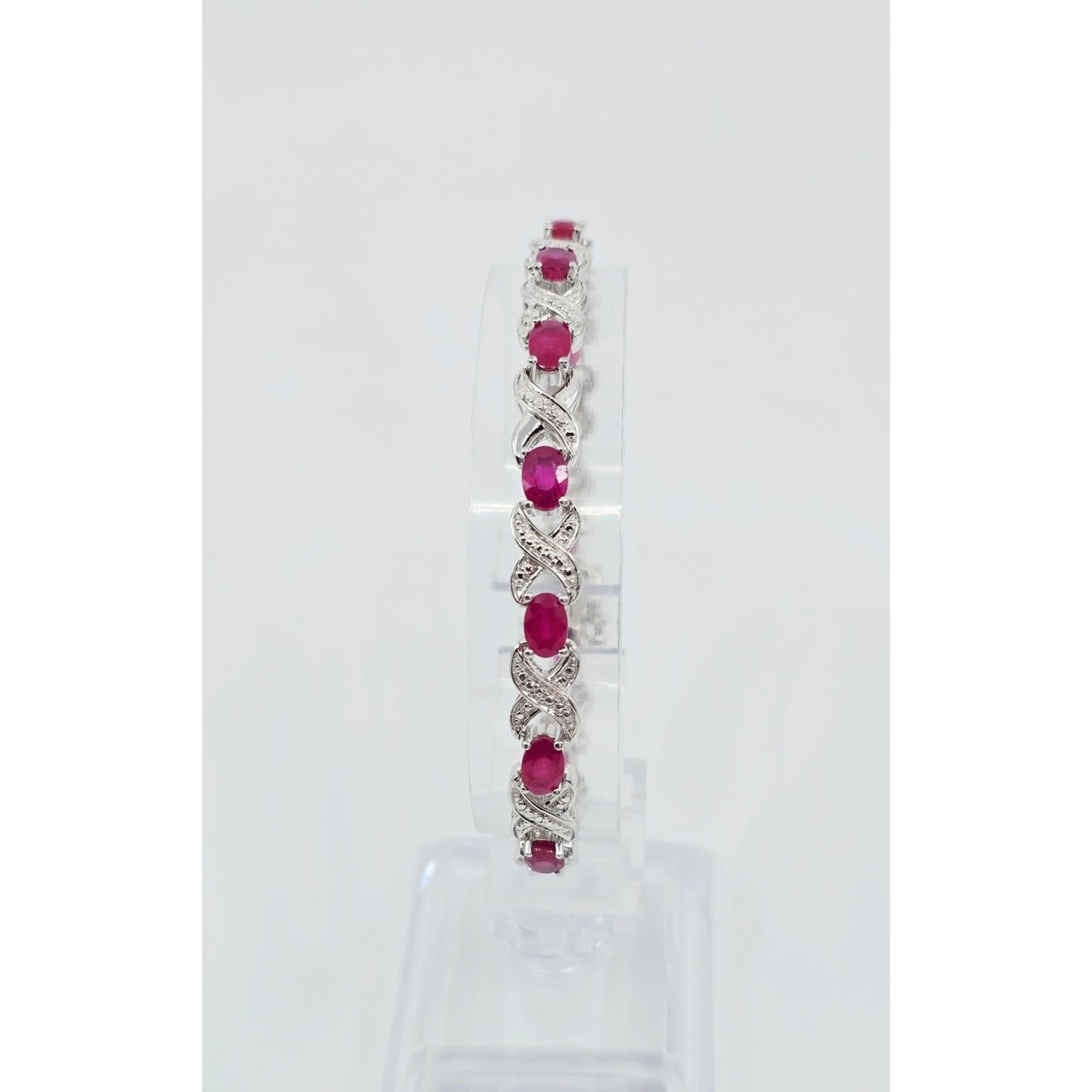 925 Sterling Silver Rhodium Plated Ruby Tennis Link Bracelet