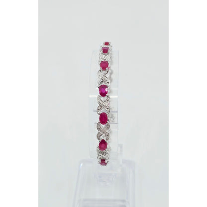 925 Sterling Silver Rhodium Plated Ruby Tennis Link Bracelet