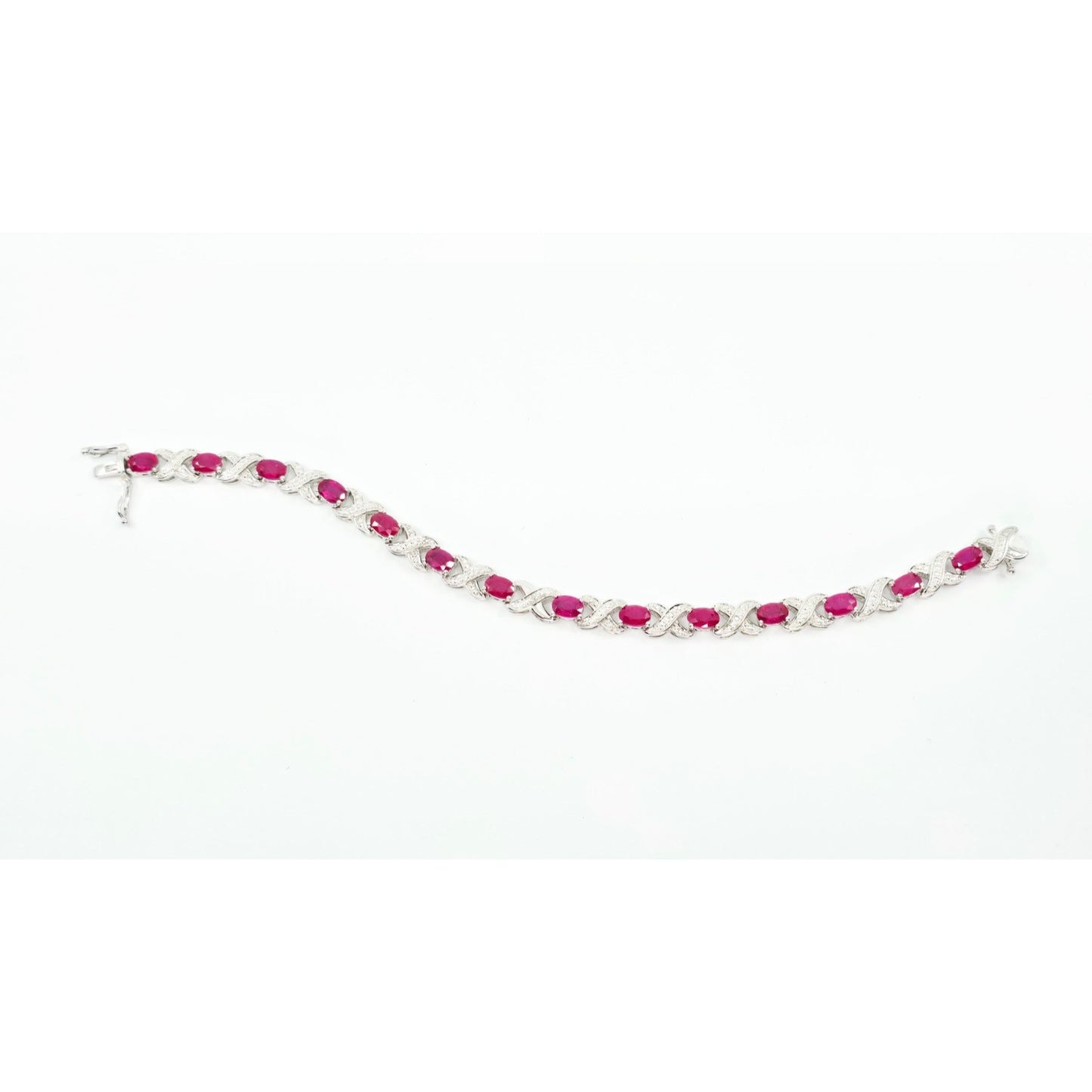 925 Sterling Silver Rhodium Plated Ruby Tennis Link Bracelet