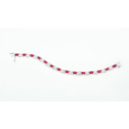 925 Sterling Silver Rhodium Plated Ruby Tennis Link Bracelet