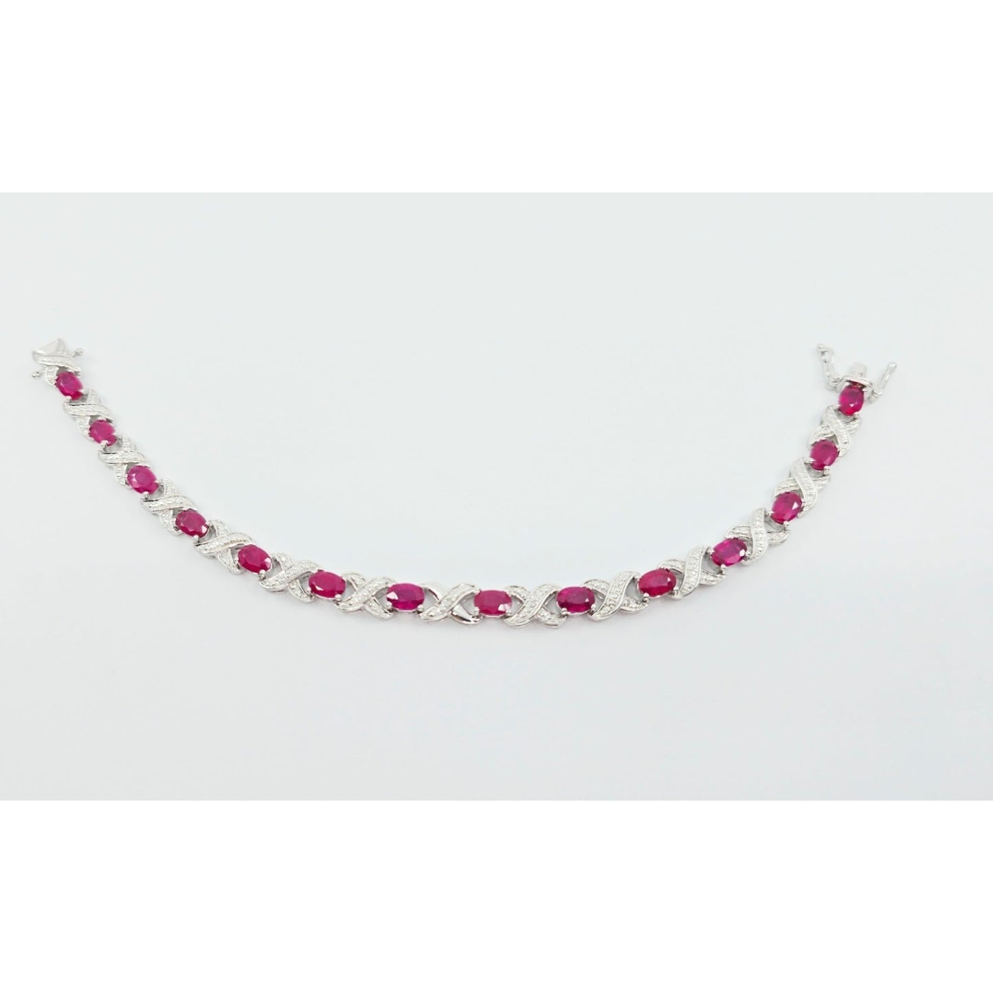 925 Sterling Silver Rhodium Plated Ruby Tennis Link Bracelet