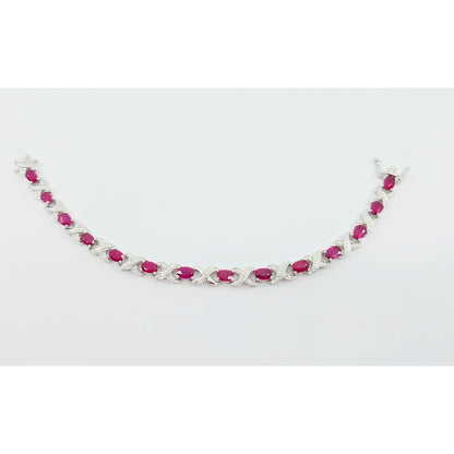 925 Sterling Silver Rhodium Plated Ruby Tennis Link Bracelet