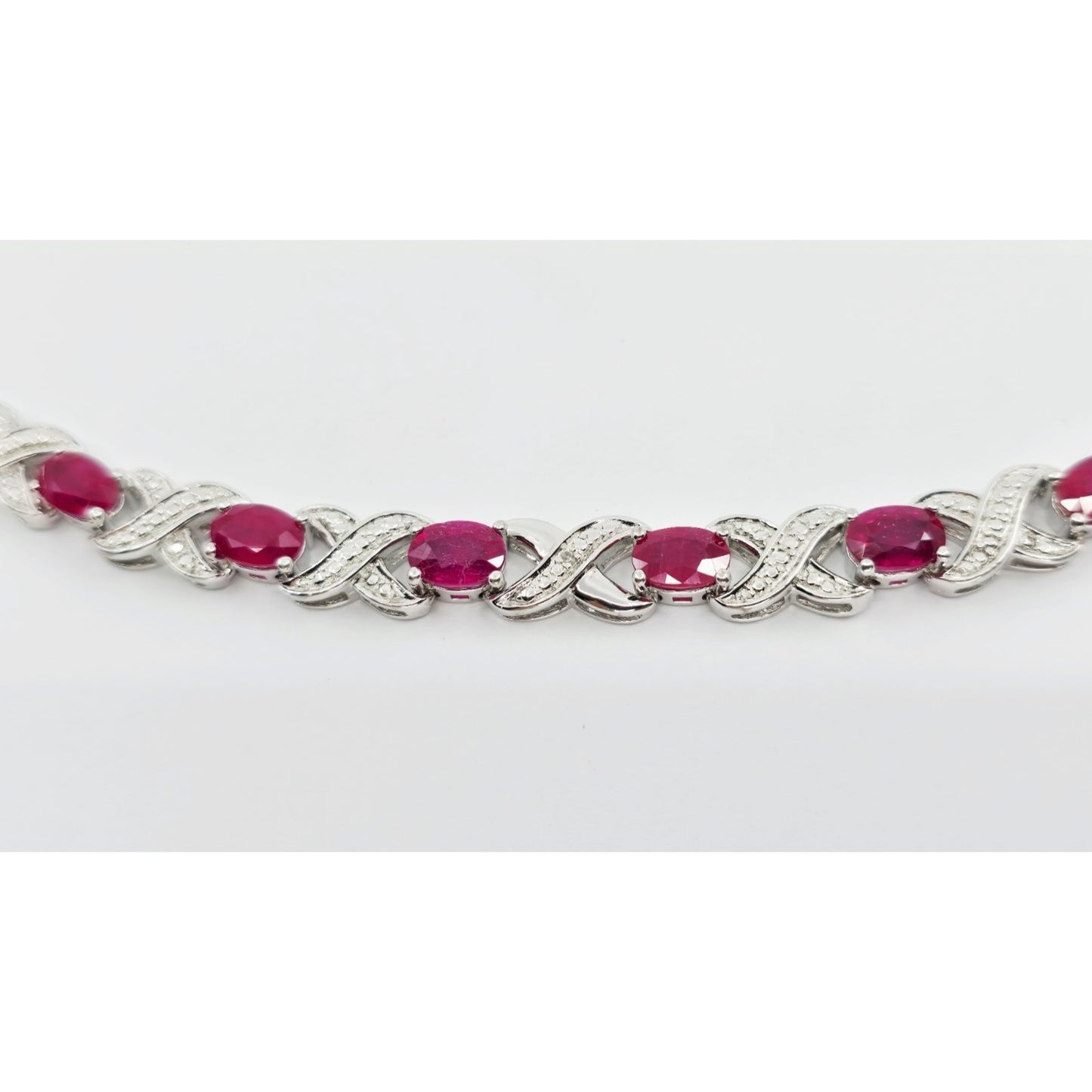 925 Sterling Silver Rhodium Plated Ruby Tennis Link Bracelet