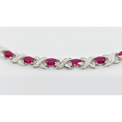 925 Sterling Silver Rhodium Plated Ruby Tennis Link Bracelet