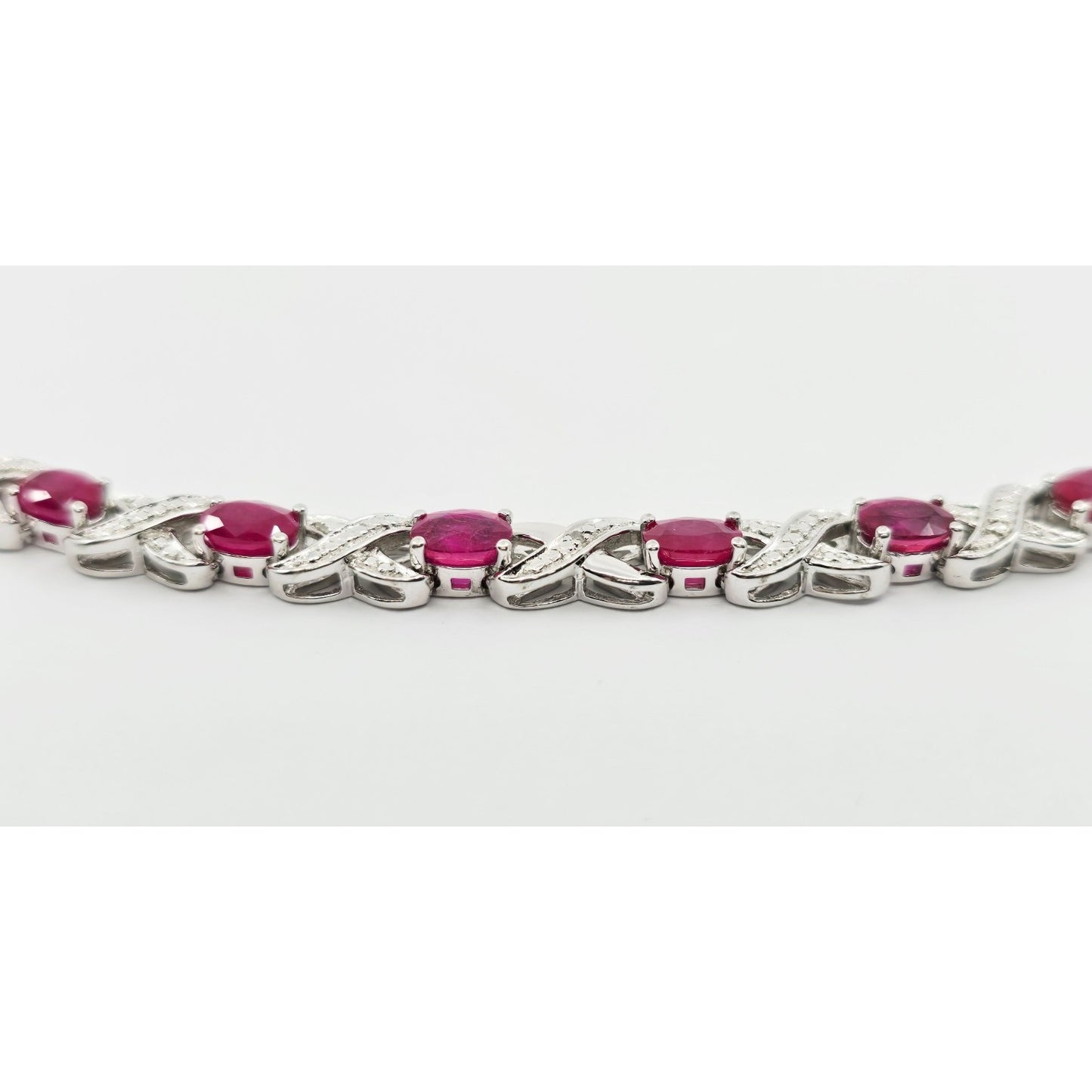 925 Sterling Silver Rhodium Plated Ruby Tennis Link Bracelet