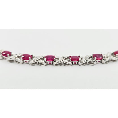 925 Sterling Silver Rhodium Plated Ruby Tennis Link Bracelet