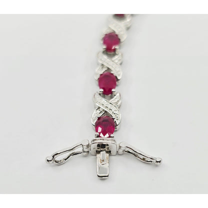 925 Sterling Silver Rhodium Plated Ruby Tennis Link Bracelet