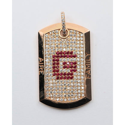 Chris Aire 18K Red Rose Gold Diamond & Ruby " G " Dog Tag Pendant 0.85ct 16.8g