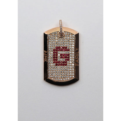 Chris Aire 18K Red Rose Gold Diamond & Ruby " G " Dog Tag Pendant 0.85ct 16.8g