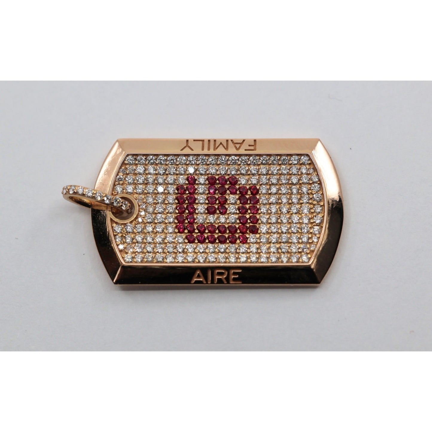 Chris Aire 18K Red Rose Gold Diamond & Ruby " G " Dog Tag Pendant 0.85ct 16.8g