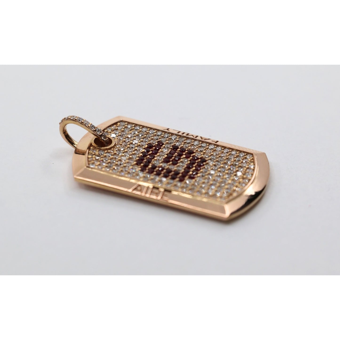Chris Aire 18K Red Rose Gold Diamond & Ruby " G " Dog Tag Pendant 0.85ct 16.8g