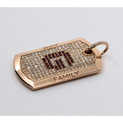 Chris Aire 18K Red Rose Gold Diamond & Ruby " G " Dog Tag Pendant 0.85ct 16.8g