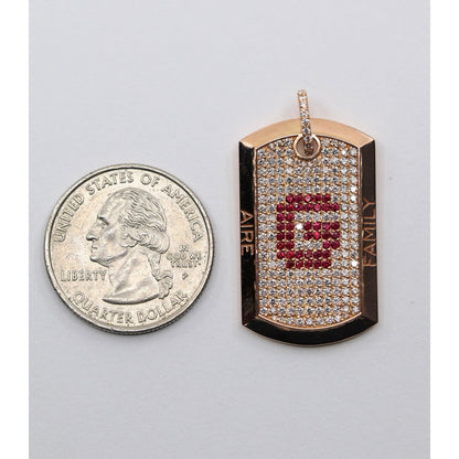 Chris Aire 18K Red Rose Gold Diamond & Ruby " G " Dog Tag Pendant 0.85ct 16.8g