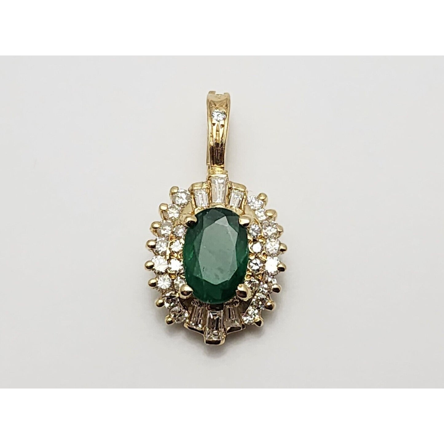 14K Yellow Gold Emerald & Diamond Drop Charm Pendant