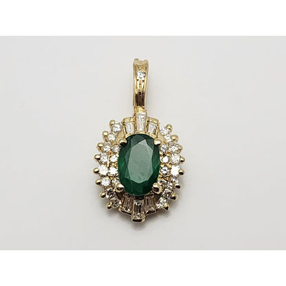 14K Yellow Gold Emerald & Diamond Drop Charm Pendant
