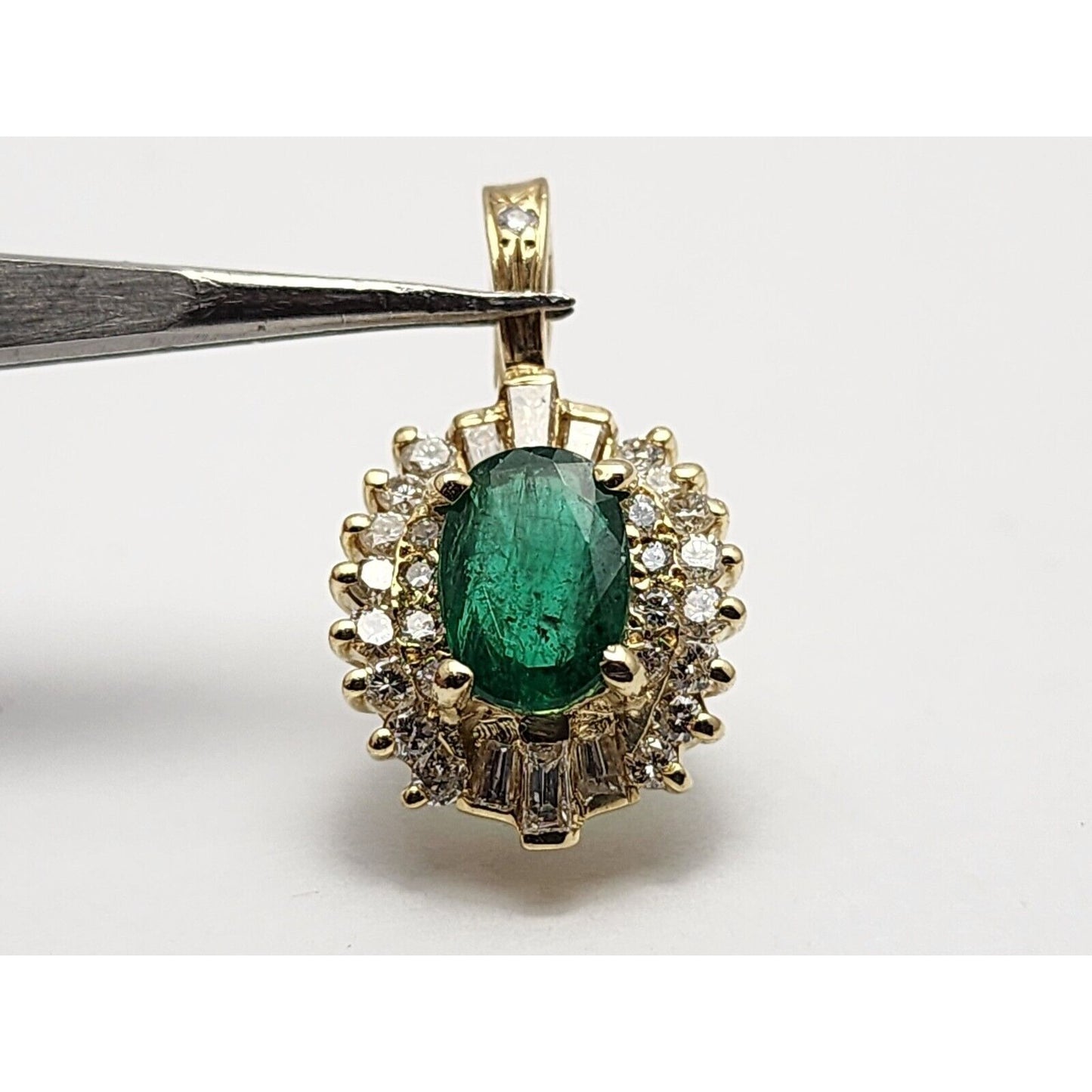 14K Yellow Gold Emerald & Diamond Drop Charm Pendant