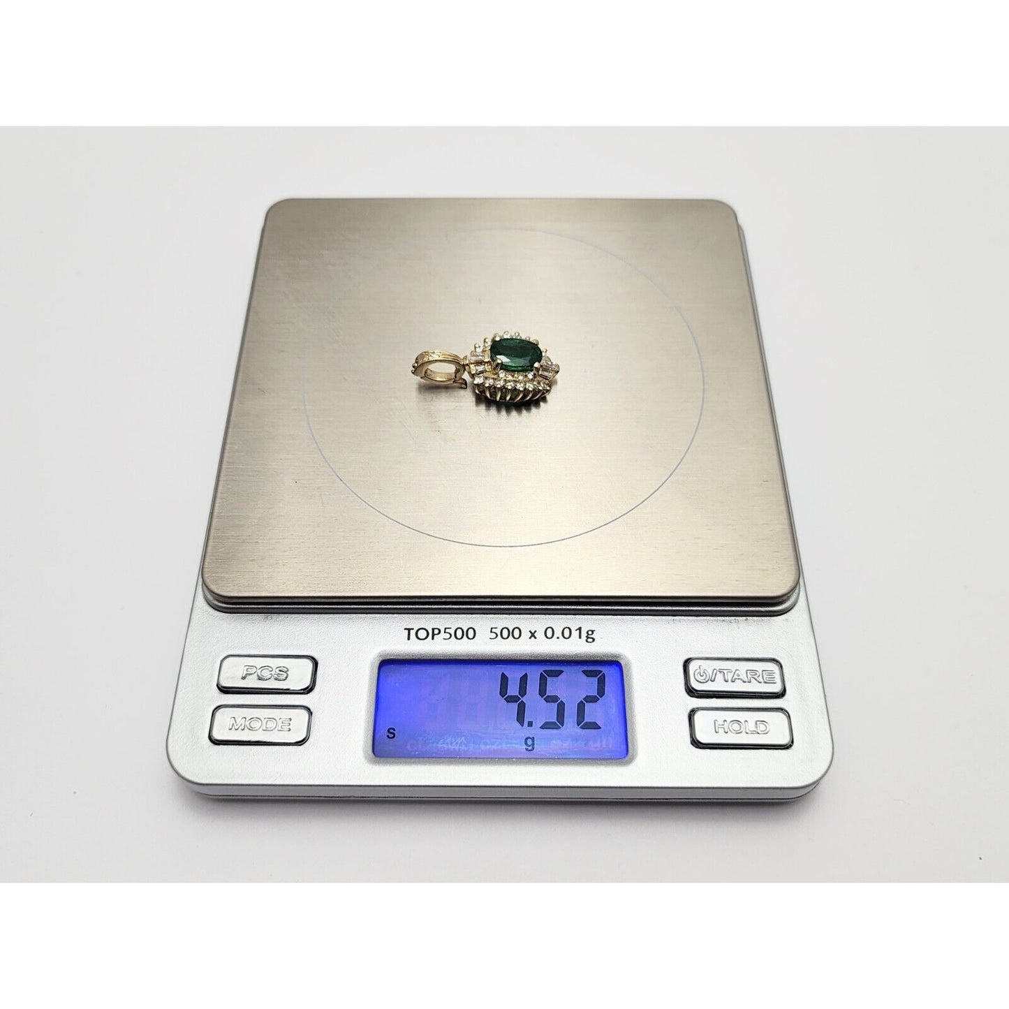 14K Yellow Gold Emerald & Diamond Drop Charm Pendant