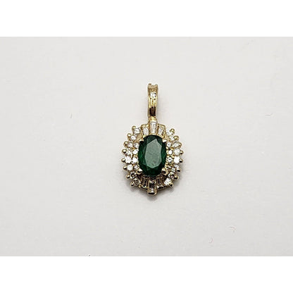 14K Yellow Gold Emerald & Diamond Drop Charm Pendant