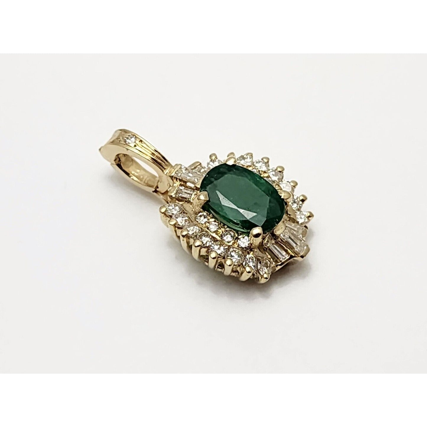 14K Yellow Gold Emerald & Diamond Drop Charm Pendant