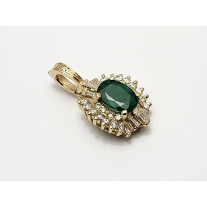 14K Yellow Gold Emerald & Diamond Drop Charm Pendant