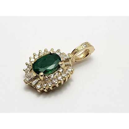 14K Yellow Gold Emerald & Diamond Drop Charm Pendant