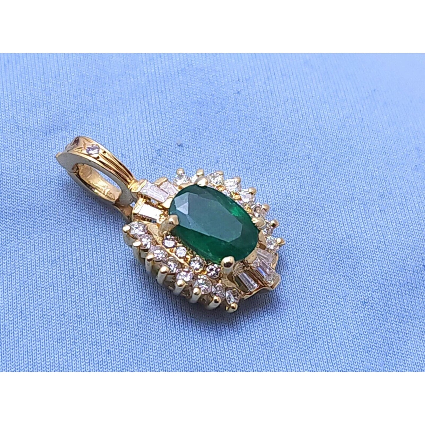 14K Yellow Gold Emerald & Diamond Drop Charm Pendant