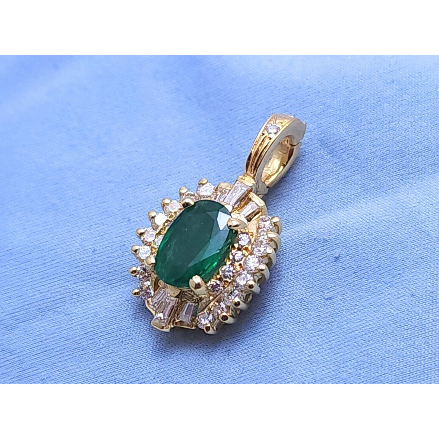 14K Yellow Gold Emerald & Diamond Drop Charm Pendant