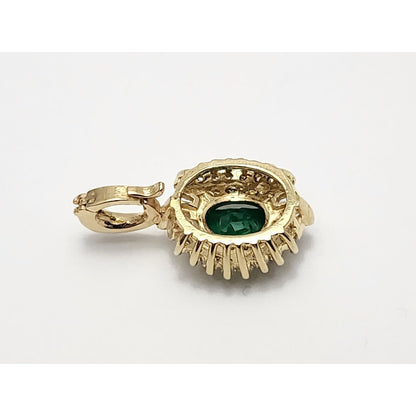 14K Yellow Gold Emerald & Diamond Drop Charm Pendant