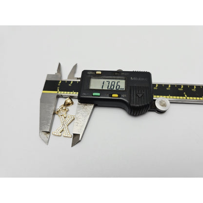 10K Solid Yellow Gold Initial " X " Crown CZ Charm Pendant