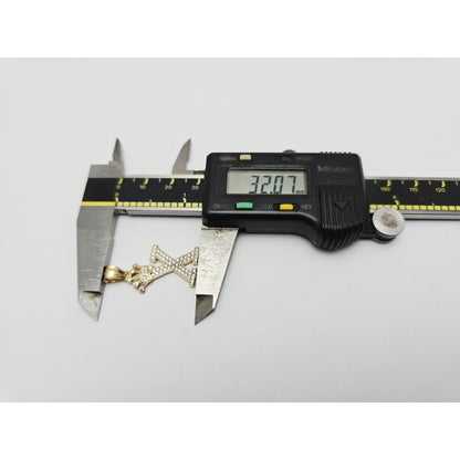 10K Solid Yellow Gold Initial " X " Crown CZ Charm Pendant