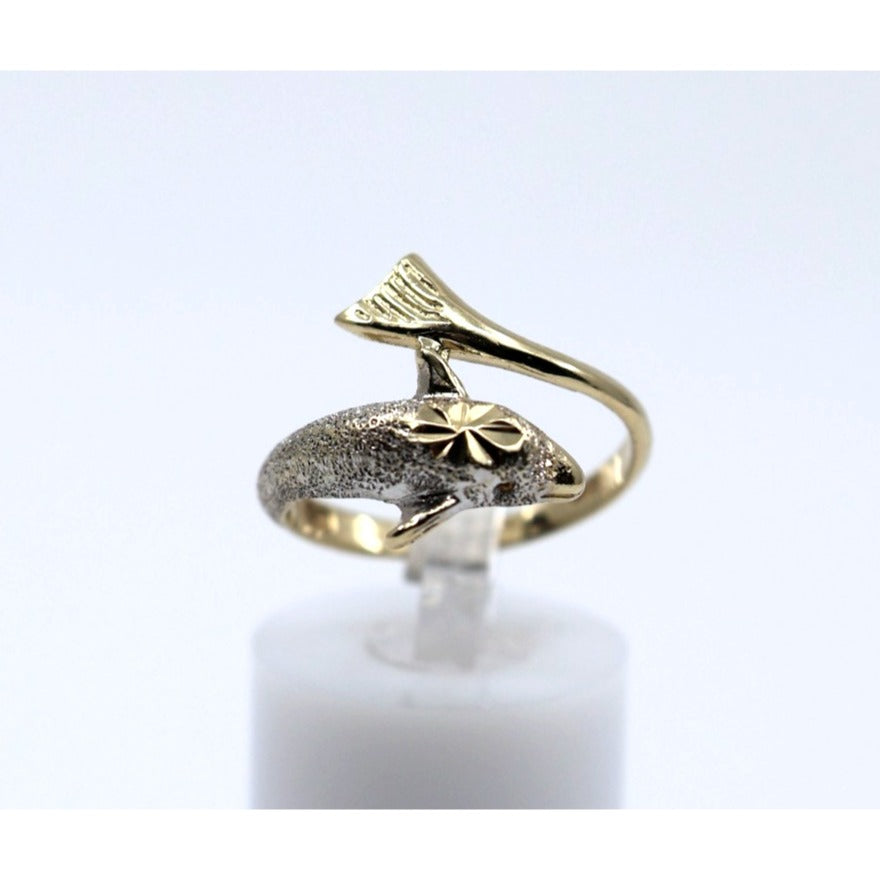 14K Two Tone Gold Diamond Cut Dolphin Ring