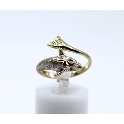 14K Two Tone Gold Diamond Cut Dolphin Ring