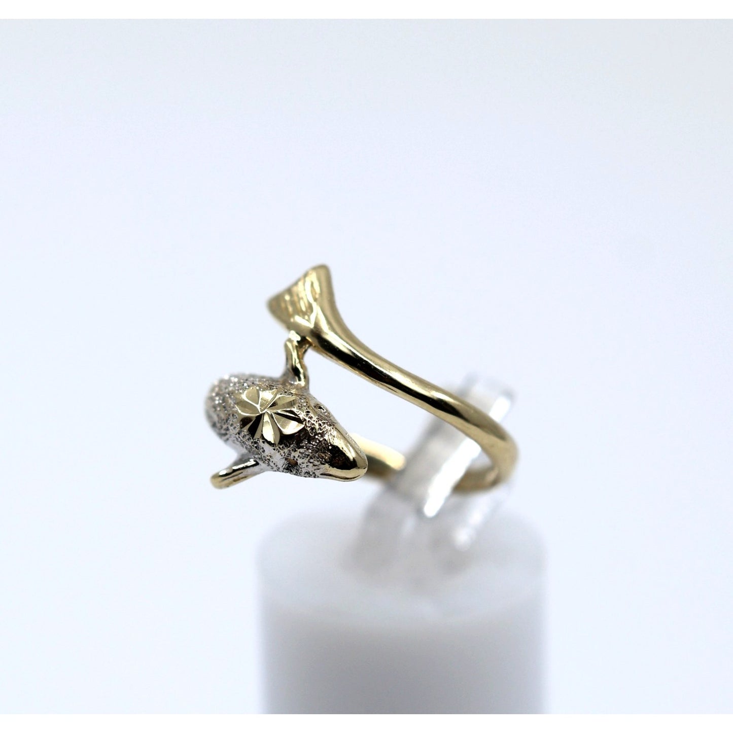 14K Two Tone Gold Diamond Cut Dolphin Ring
