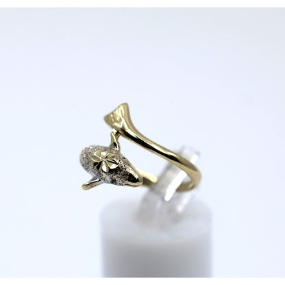 14K Two Tone Gold Diamond Cut Dolphin Ring