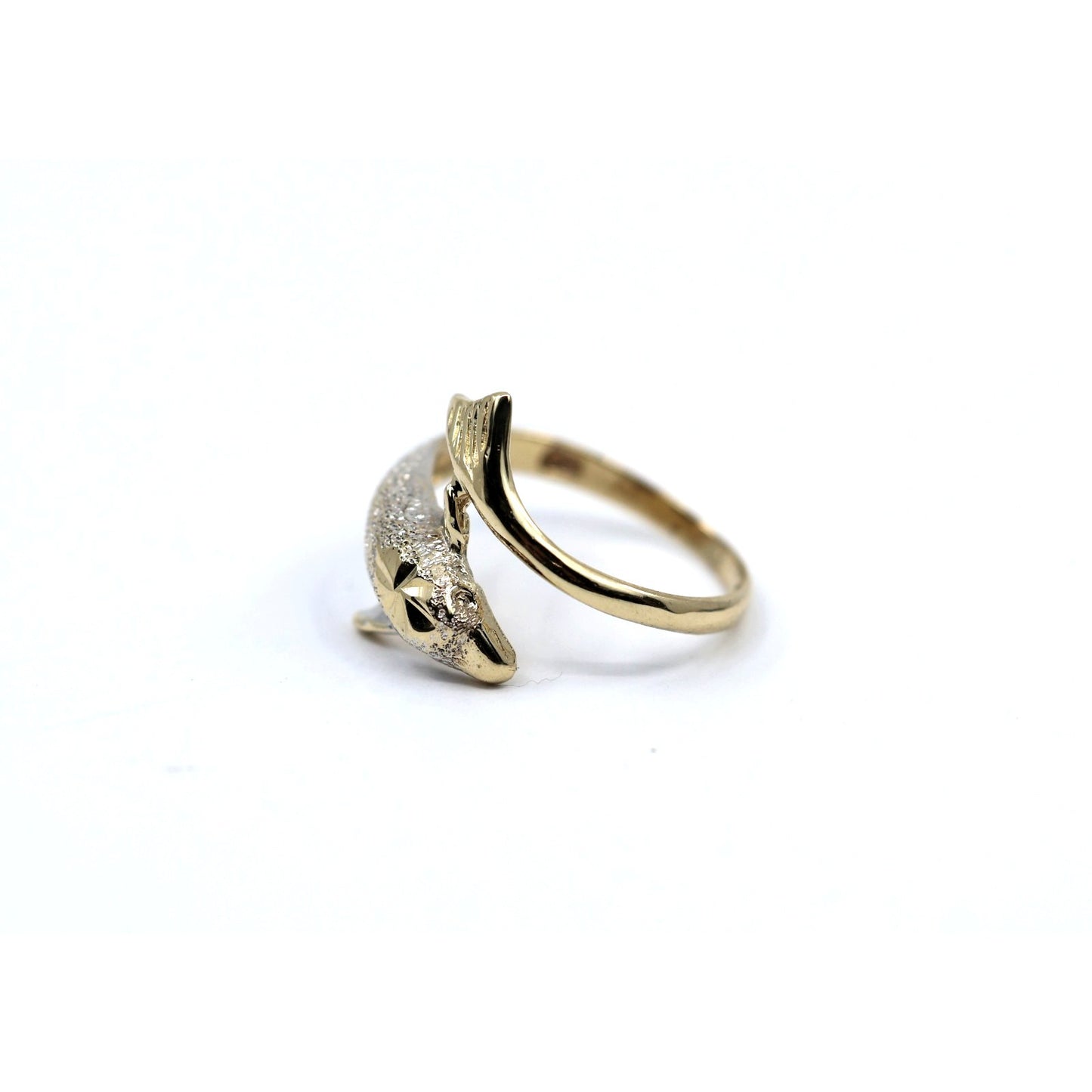 14K Two Tone Gold Diamond Cut Dolphin Ring