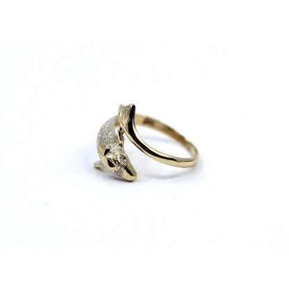 14K Two Tone Gold Diamond Cut Dolphin Ring