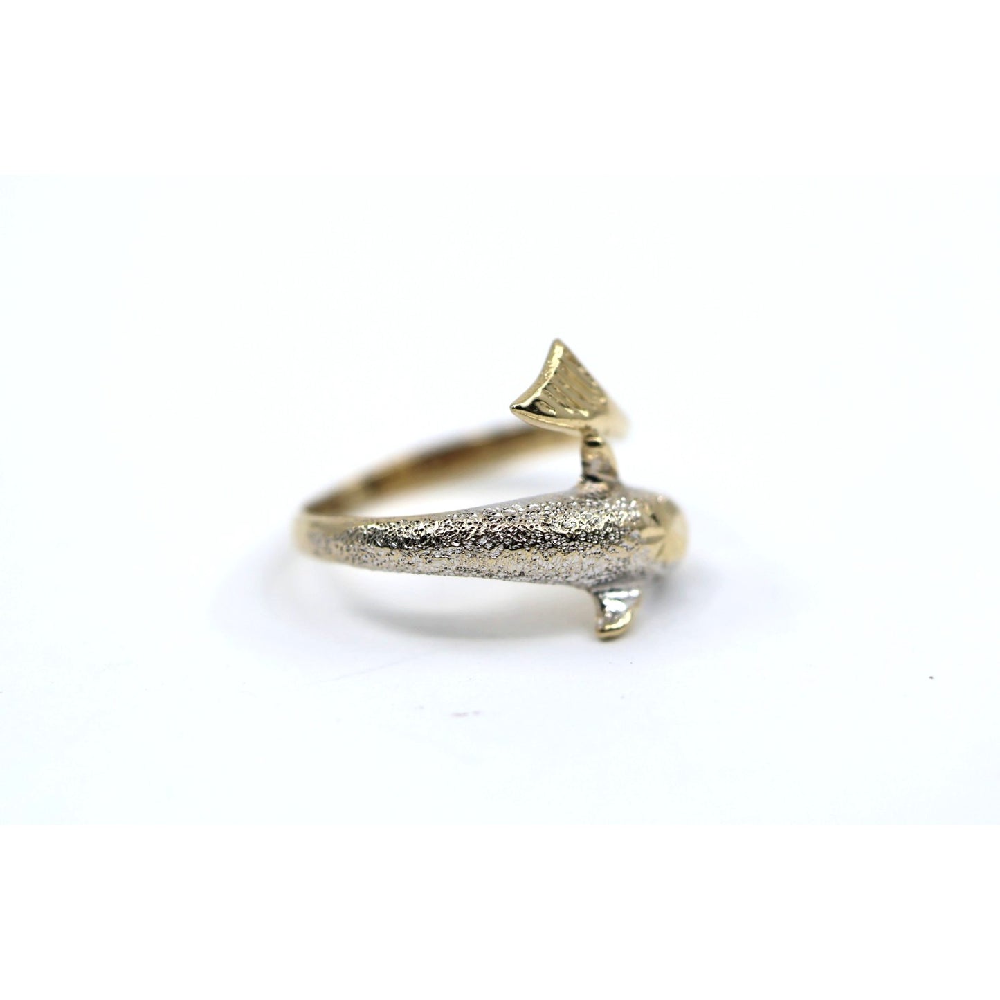 14K Two Tone Gold Diamond Cut Dolphin Ring