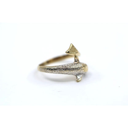 14K Two Tone Gold Diamond Cut Dolphin Ring