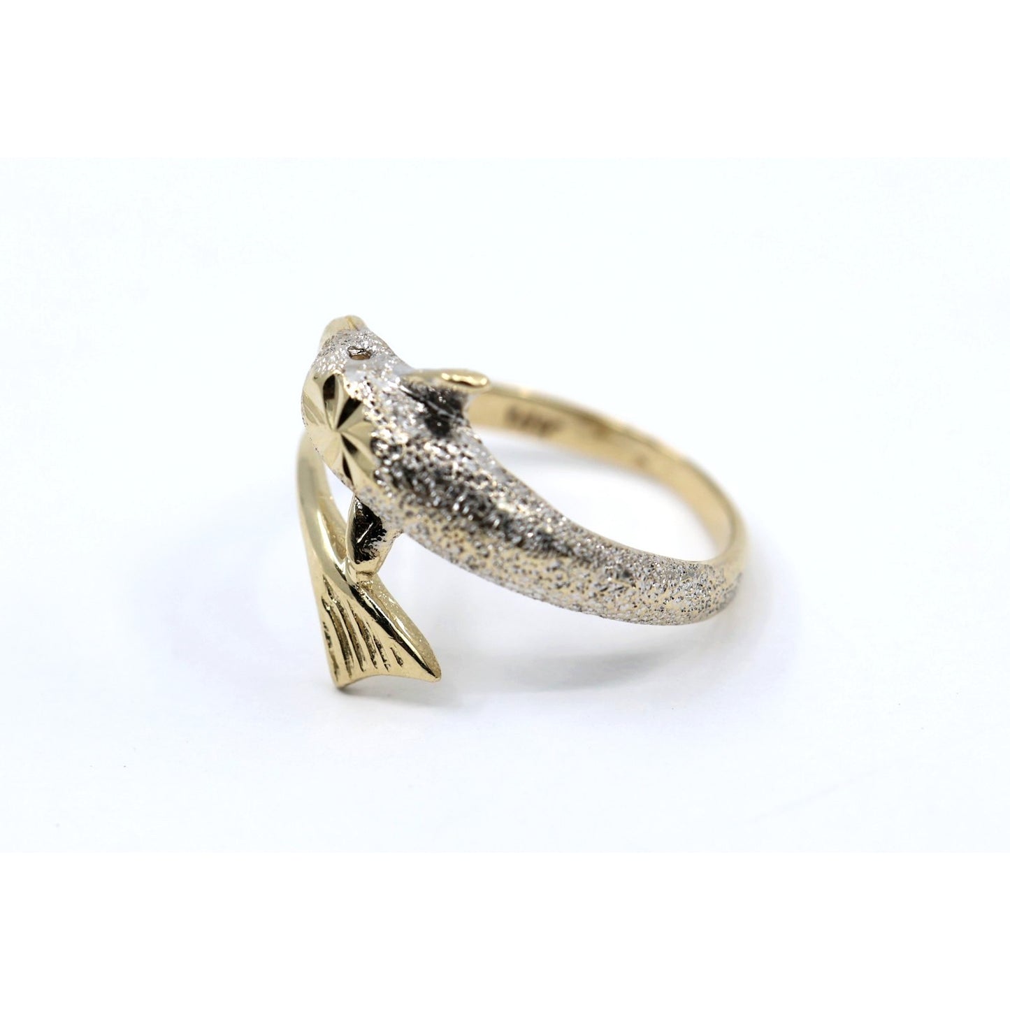 14K Two Tone Gold Diamond Cut Dolphin Ring