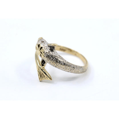 14K Two Tone Gold Diamond Cut Dolphin Ring